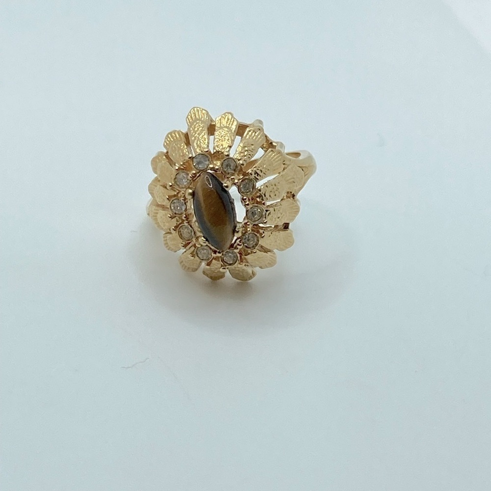 TIGERS Eye Gold Plated Cocktail Statement Ring Approx Sz 6.5 - Picture 2 of 10